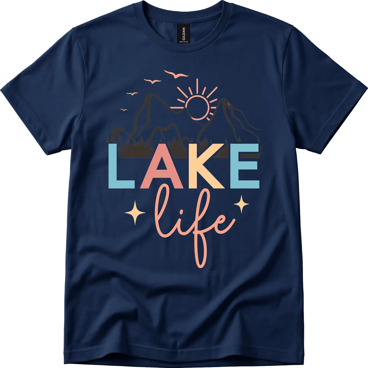 Mountain Lake Life Typography T-Shirt in Navy